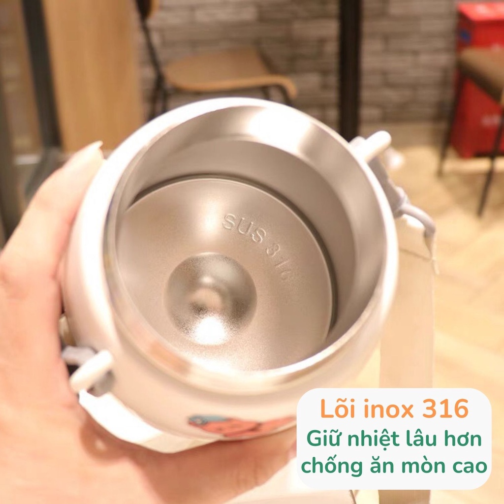 Bình nước giữ nhiệt lõi inox 316 đi học 1000ml kiểu mới sơn bóng dễ thương 2 ống hút cute nhiều sticker K-House Smart