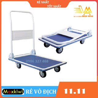 Xe đẩy hàng 4 bánh maxkiwi pt-0091- sàn thép+ tay gấp gọn