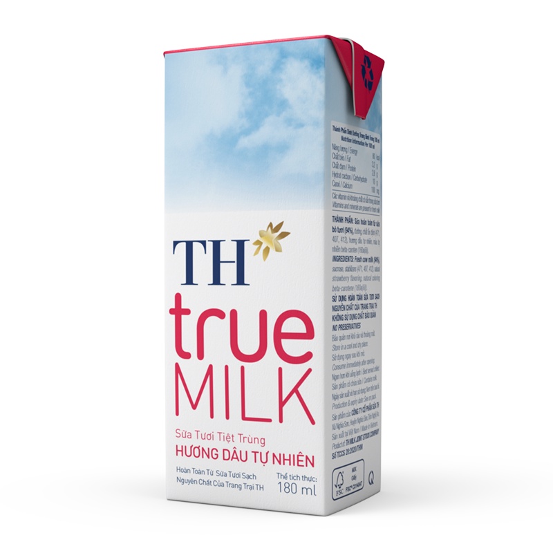 Lốc 4 hộp sữa tươi tiệt trùng TH TRUE MILK 180ml có 5 vị