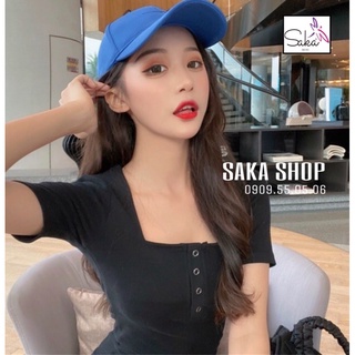 Đầm ôm nữ thun tay ngắn phối nút