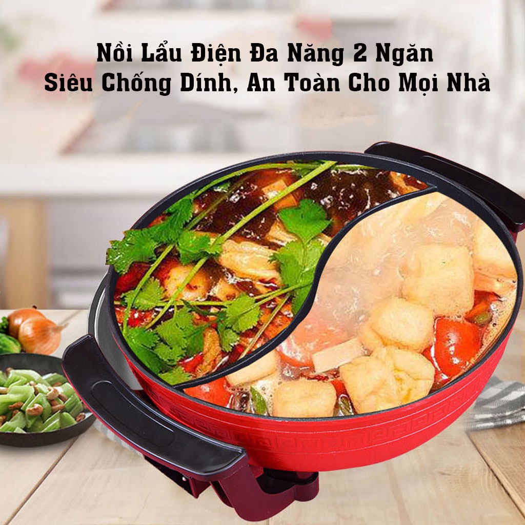 Nồi Lẩu Điện 2 Ngăn Chống Dính Đa Chức Năng Chính Hãng Siêu Tiện Lợi Cho Mọi Gia Đình