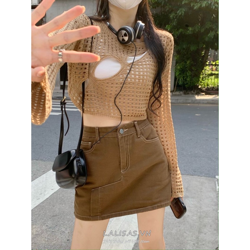 LALISAS Áo Croptop Mỏng Chống Nắng Phong Cách Thời Trang Hàn Quốc