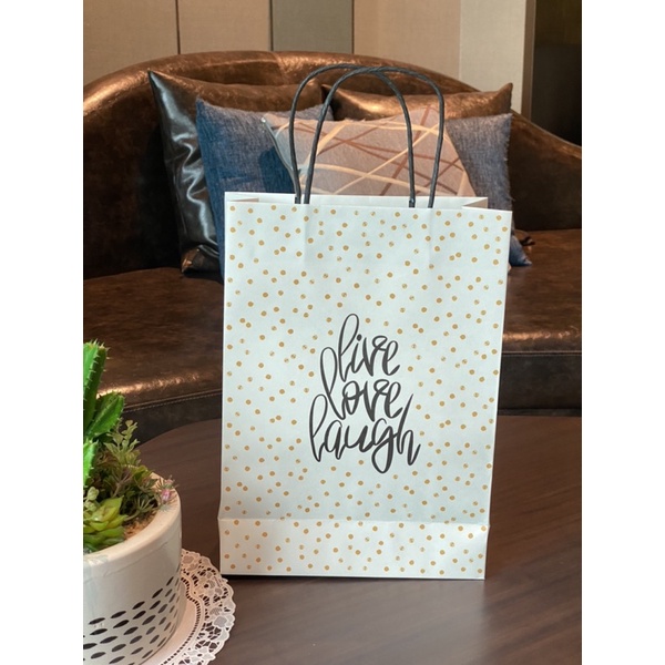 Túi giấy KRAFT Nhật quai xoắn SDstationery LIVE LOVE LAUGH kt ngang 21,5 x cao 30 x đáy 9 (cm)