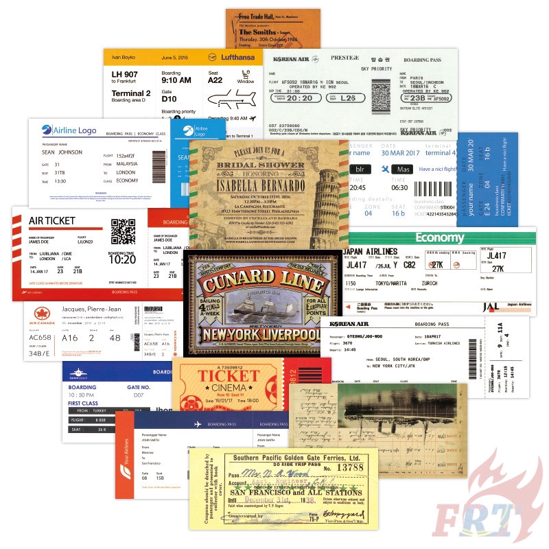 ❉ Airlines Flight Series 02 - Airline Company Tickets Air Boarding Pass Tickets Stickers ❉ 55Pcs/Set Waterproof DIY Mixed Doodle Decals Stickers