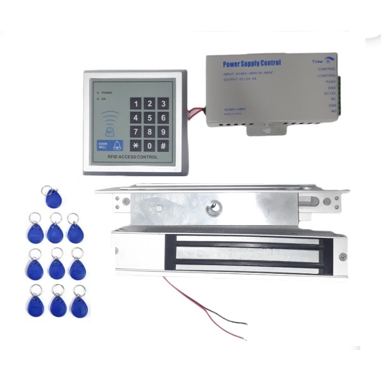 Combo khóa nam châm 280kg+ bộ đọc thẻ từ RFID + bộ nguồn điều khiển 12V 5A