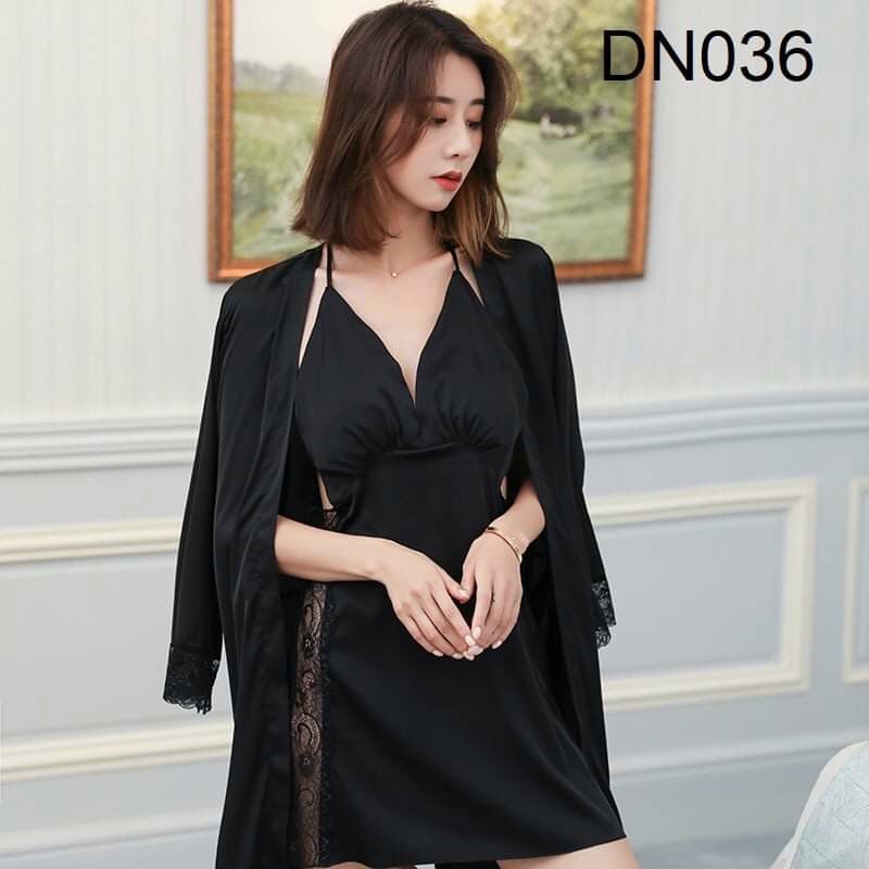 SET áo choàng đầm ngủ lụa ngắn phối ren 2 đường hông sang chảnh quyến rũ ĐỦ SIZE TẶNG KÈM QUẦN LÓT REN | BigBuy360 - bigbuy360.vn
