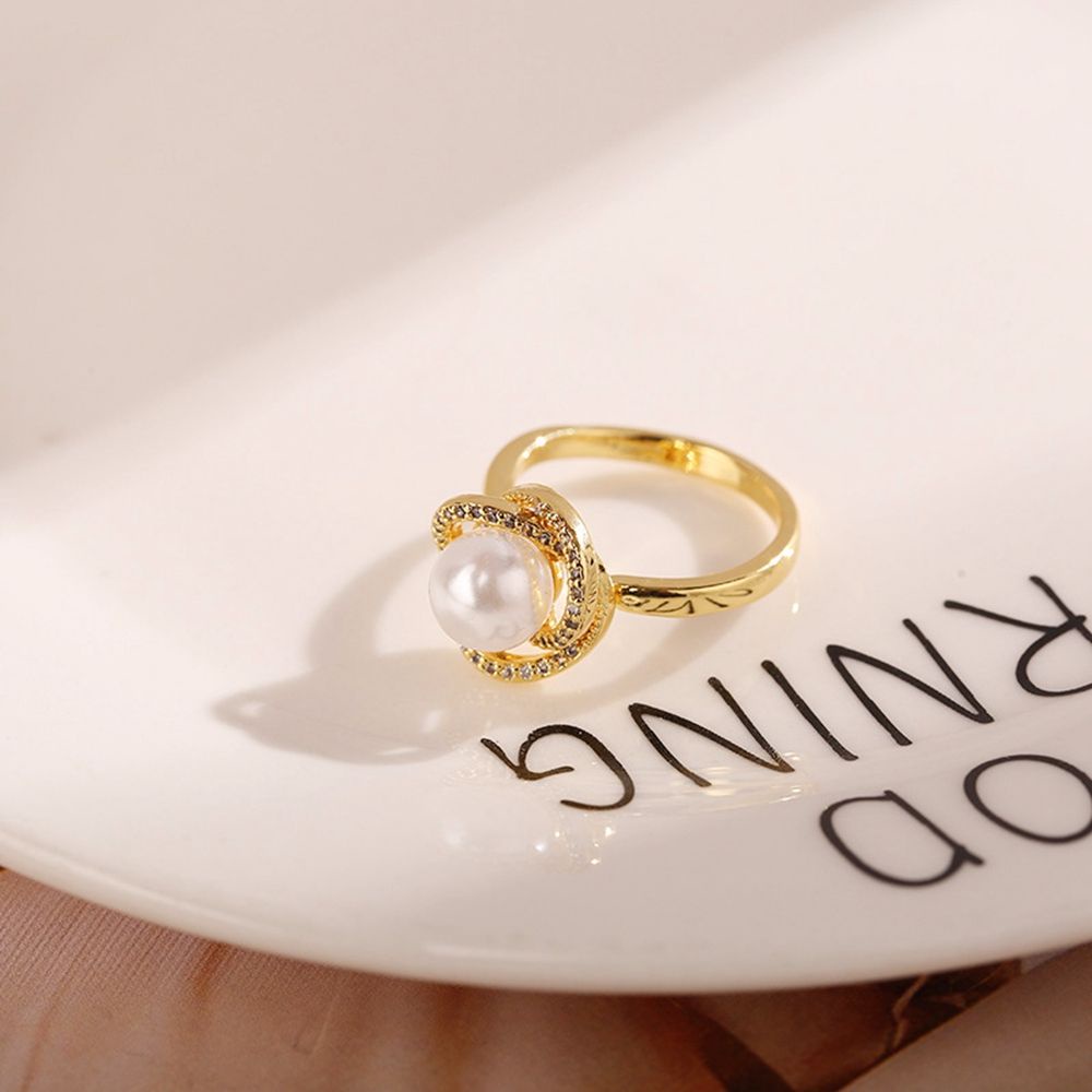 Nhẫn mở/ Vòng cổ/ Bông tai bằng hợp kim đính ngọc trai có thể điều chỉnh phong cách retro Hàn Quốc sang trọng cho nữ