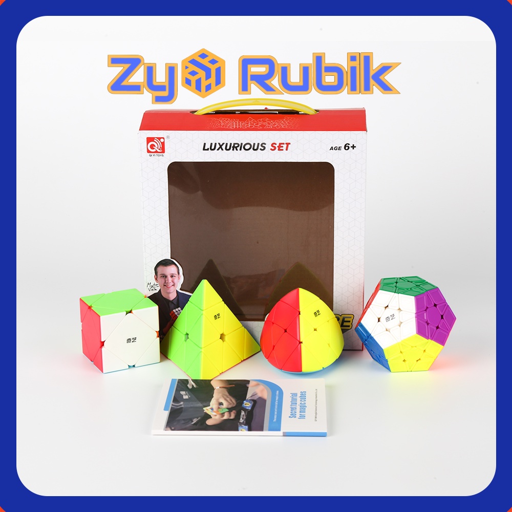 Combo 4 Rubik (Qiming -Pyraminx,Qicheng -Skewb,Qiheng S-Megaminx,Mastermorphix) Set 4 QiYi ( Không viền ) - ZyO Rubik