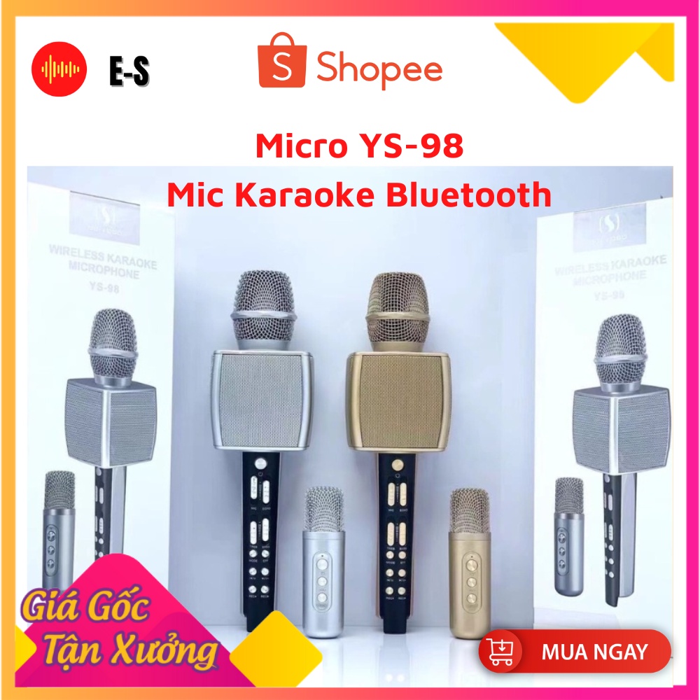 Micro YS-98 Mic Karaoke Bluetooth Tích Hợp Live Stream Sound Card 3 In 1 Cao Cấp, Mic Phụ Song Ca. Chính Hãng, BH 12T.
