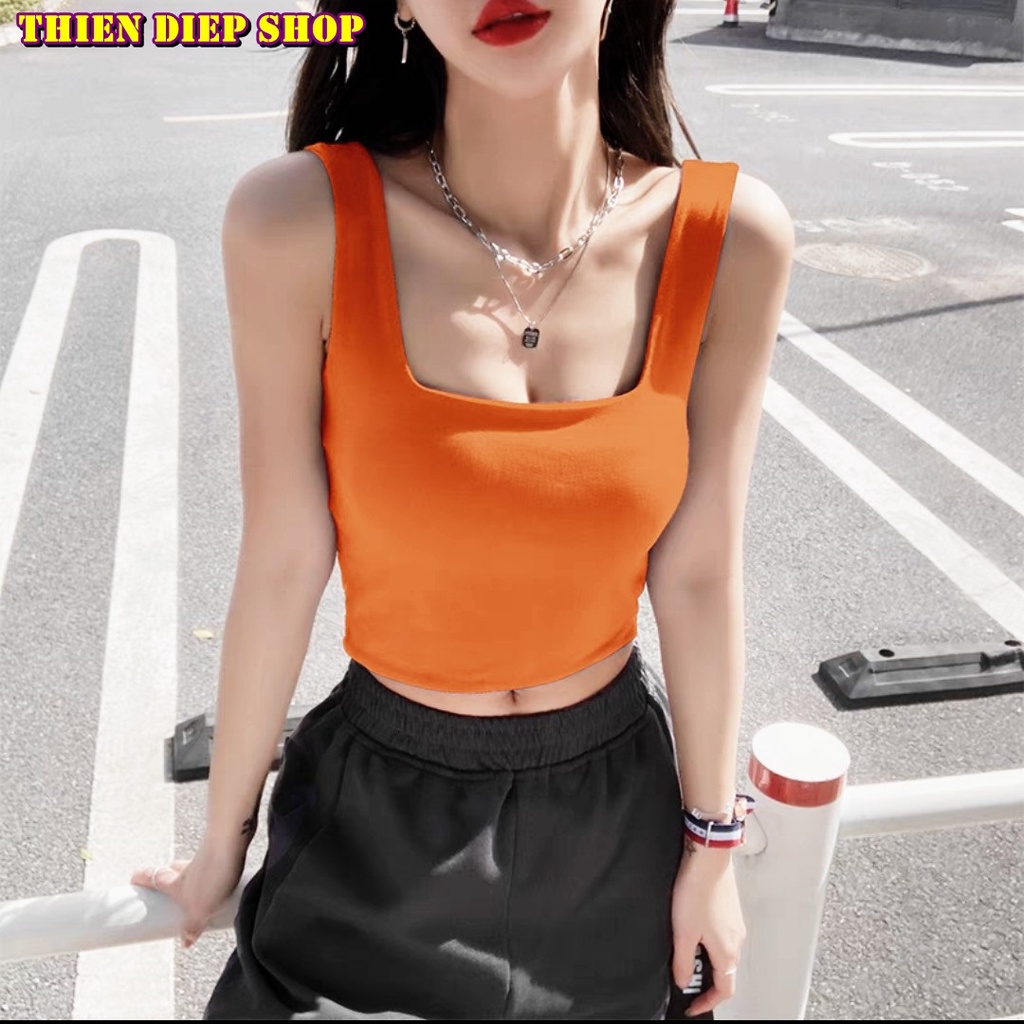 Áo Croptop Hai Dây Bản To Không Tay Sát Nách Cổ Vuông Ôm Body gợi cảm, Áo ba lỗ nữ 2 Dây cổ chữ U