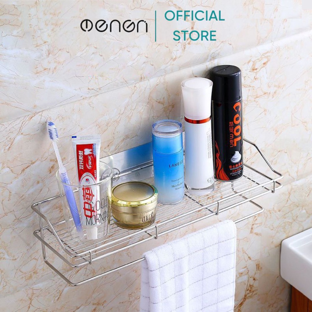 Kệ Nhà Tắm Kệ Inox Hình Chữ Nhật OENEN Kèm Giá Treo Khăn Và Móc Treo Đồ Thông Minh Oenon