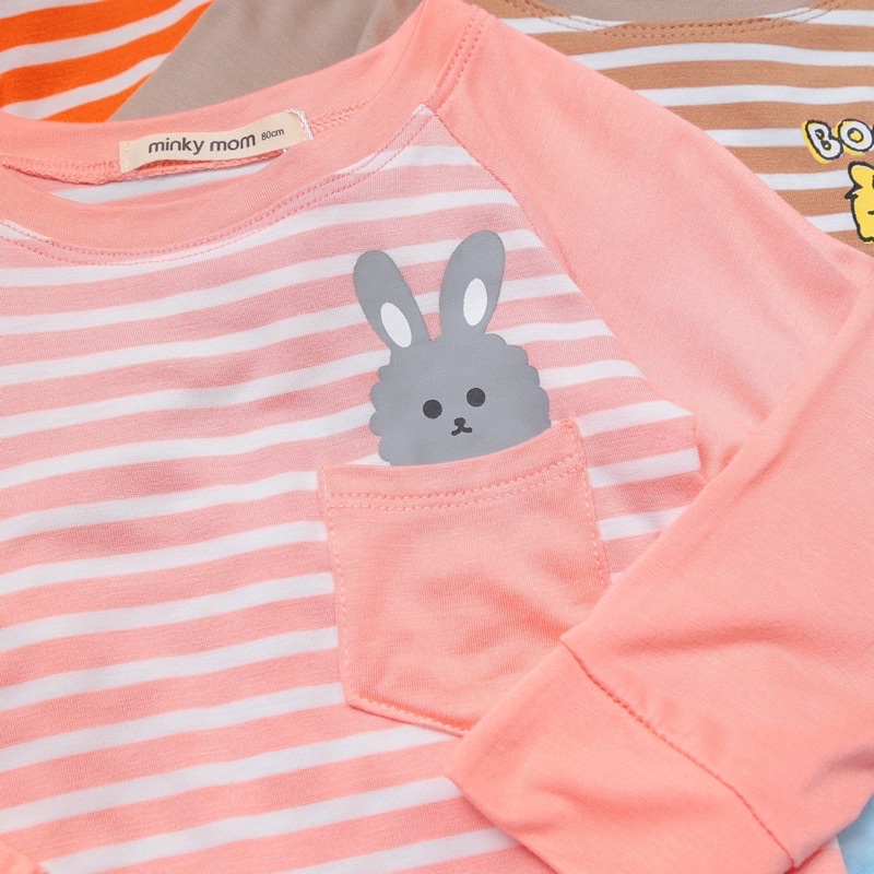 Bộ quần áo dài tay cổ chui vải thun lạnh mỏng điều hoà Minky mom phối kẻ bé trai bé gái 7-17kg