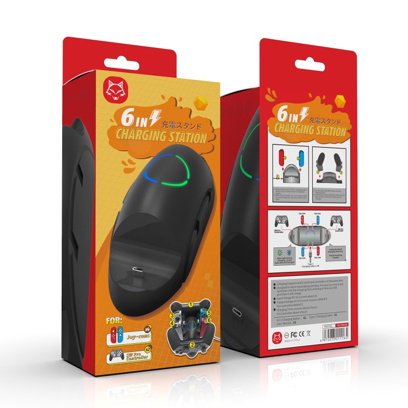 Đế Sạc Tay Cầm Điều Khiển Chơi Game Switch Pro Joy Con Kèm Cáp Sạc Type-C 6 Trong 1