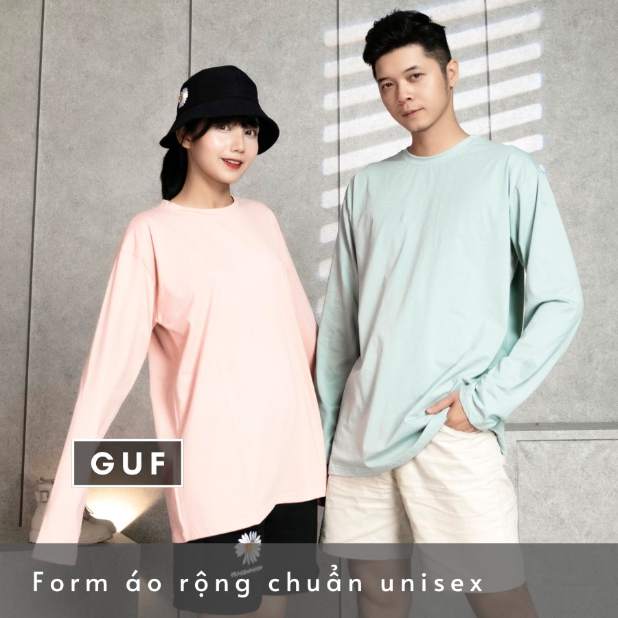 Áo Thun Tay Dài Nam Nữ Form Rộng Cổ Tròn Đủ Màu Đen Trắng Basic Chất Phông Cao Cấp Unisex Thương Hiệu GUF