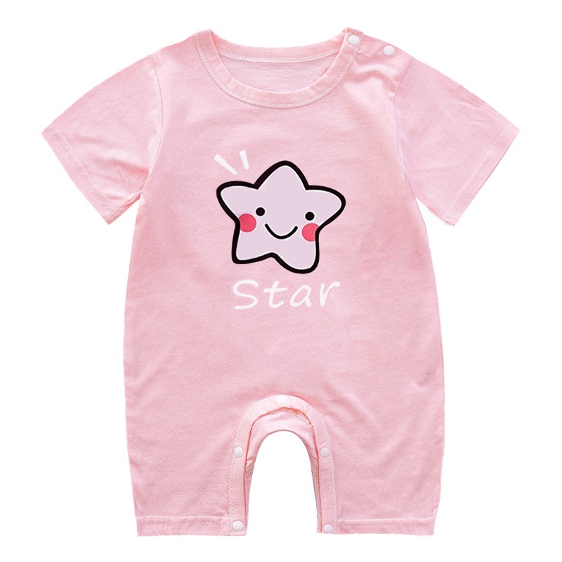 Bộ Áo Liền Quần Vải Cotton Tay Ngắn In Hoạt Hình Dễ Thương Thời Trang Mùa Hè Cho Bé