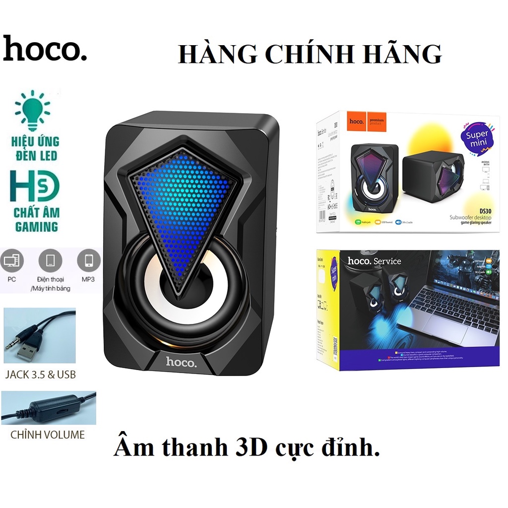 Loa Máy Tính Hoco DS30 Cao Cấp, Hỗ Trợ Đèn LED Đổi Màu, Âm Thanh Trung Thực, Độ Bền Cao. Bảo Hành 12 Tháng