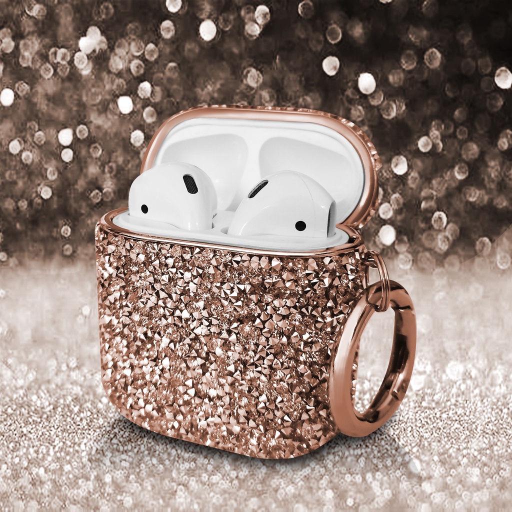 Vỏ Bảo Vệ Hộp Sạc Tai Nghe Airpods Pro 1 / 2 / Pro Đính Kim Cương Mạ Điện Sang Trọng Thời Trang