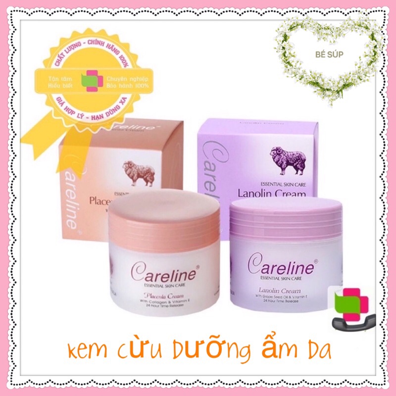 Kem dưỡng ẩm mỡ cừu (tím), nhau thai cừu (cam) Careline Lanolin/Placenta Cream, Úc (100ml) cho mọi lứa tuổi