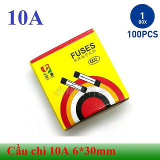 [Hộp 100 chiếc] Cầu chì ống thủy tinh 10A cỡ 6*30mm