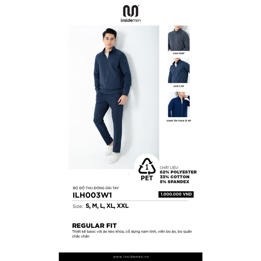 Bộ Nỉ Nam Insidemen ILH003W1 khoá kéo, regular co giãn ấm áp lịch sự