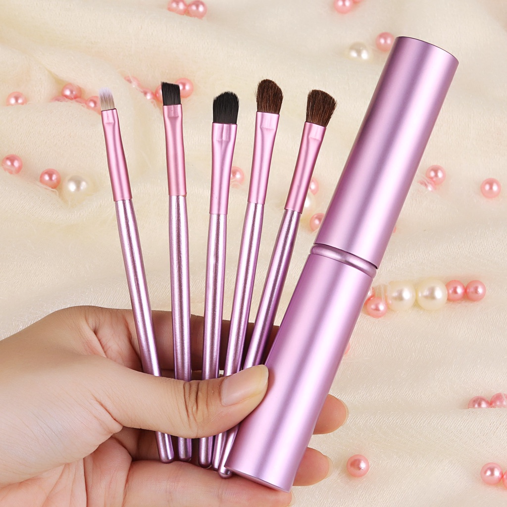 [Hàng mới về] Set 5 cọ trang điểm phấn mắt tay cầm bằng gỗ tiện dụng