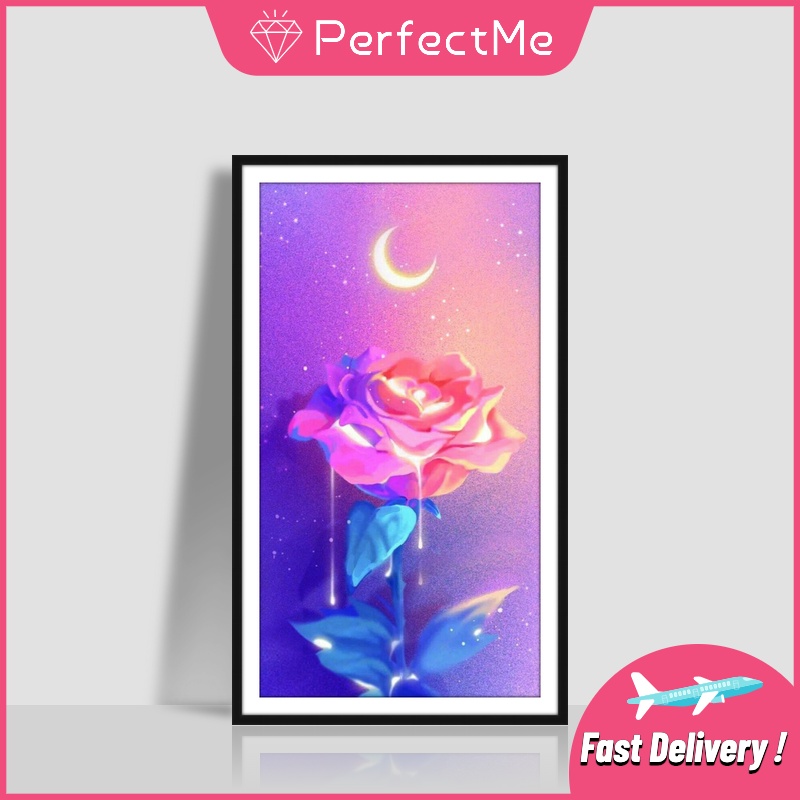 Bộ tranh đính đá DIY 30x50cm hình hoa hồng dùng để trang trí nhà