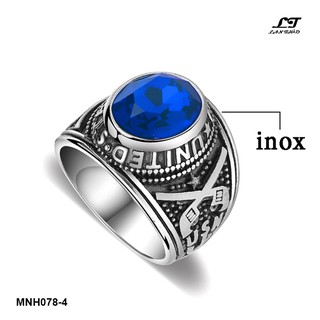 Nhẫn nam đá xanh dương kiểu Mỹ ver2 MNH078B Không đen không gỉ sét