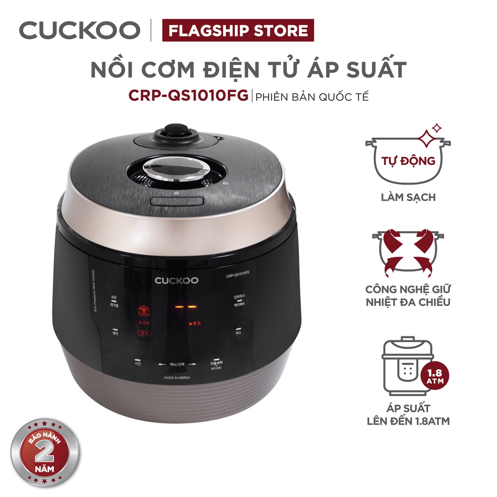 Nồi cơm điện tử áp suất Cuckoo 1.8L CRP-QS1010FG (tiếng Anh) - Lòng nồi phủ men Xwall độc quyền - Hàng chính hãng