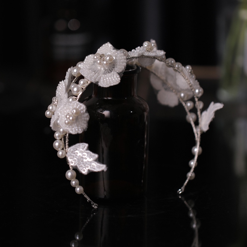 Băng Đô Cài Tóc Hình Vương Miện Công Chúa Đính Hạt Phối Ren Kiểu Hàn Quốc Cho Cô Dâu