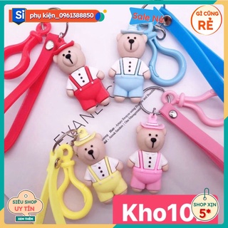 Móc khoá gấu vàng đội mũ sẵn hàng
