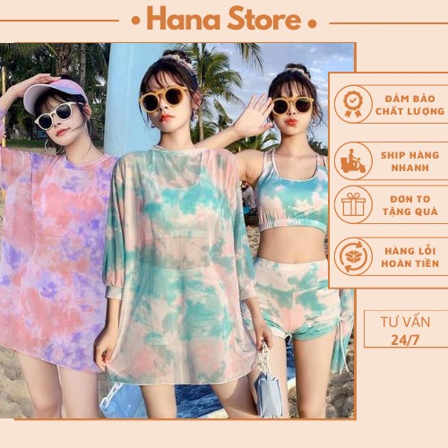 Bộ đồ tập, bộ bikini HANA STORE đi bơi tắm biển loang cao cấp 3 món cực đẹp_Hana Store