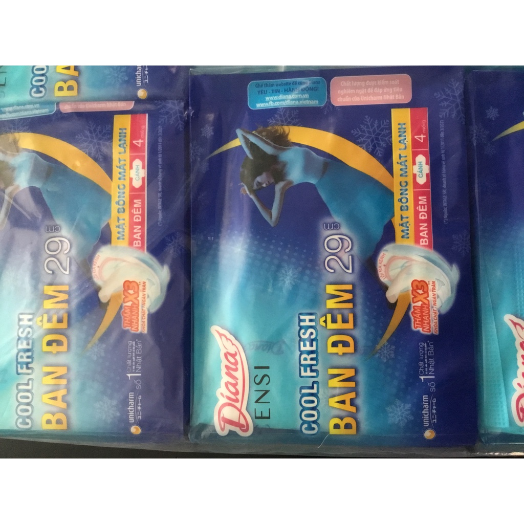 Combo 3 Gói Băng Vệ Sinh Diana Sensi Cool Fresh Night 29cm -Diana Sensi Cool Fresh Ban Đêm 29cm (Mỗi gói 4 miếng)