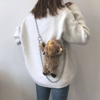 ❤️túi đeo chéo hình gấu phối dây xích phong cách hip hop cá tính