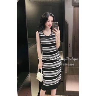 Váy len mtg mỏng kẻ ngang xát nách dáng dài 2 màu