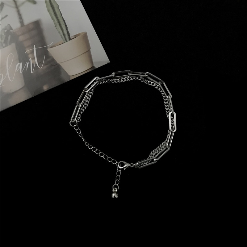 Vòng tay hai dây xích chất liệu thép titan phong cách hàn quốc harajuku hip hop dành cho nam và nữ