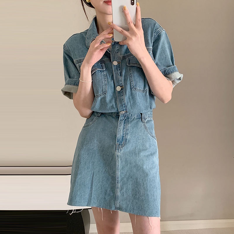 SET váy áo jean liền thân denim phong cách năng động