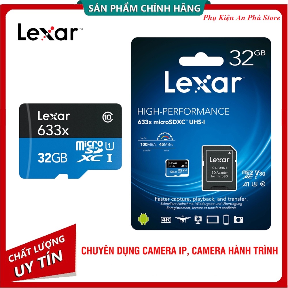 Thẻ nhớ Lexar Chính hãng 32G/ 64gb Class 10-U3-Dùng cho mọi camera WIFI,Camera giám sát hành trình, Máy Quay- AnPhuStore