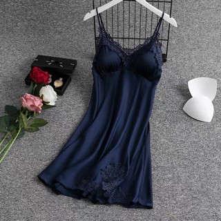 váy ngủ lụa satin hàng nhập cao cấp( có mút ngực) - đầm ngủ