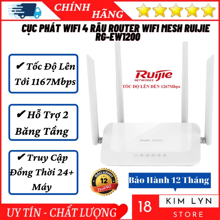 Cục Phát Wifi 4 Râu - Bộ Phát Wifi Router Mesh Juijie RG-EW1200 Chế Độ Reapeater, Router, Mesh - Bảo Hành 12 Tháng