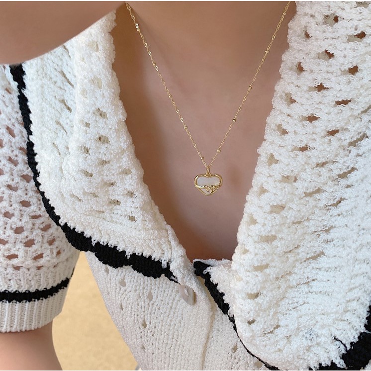Dây Chuyền Mặt Hình Nơ Đính Đá Opal Phong Cách Pháp Thời Trang