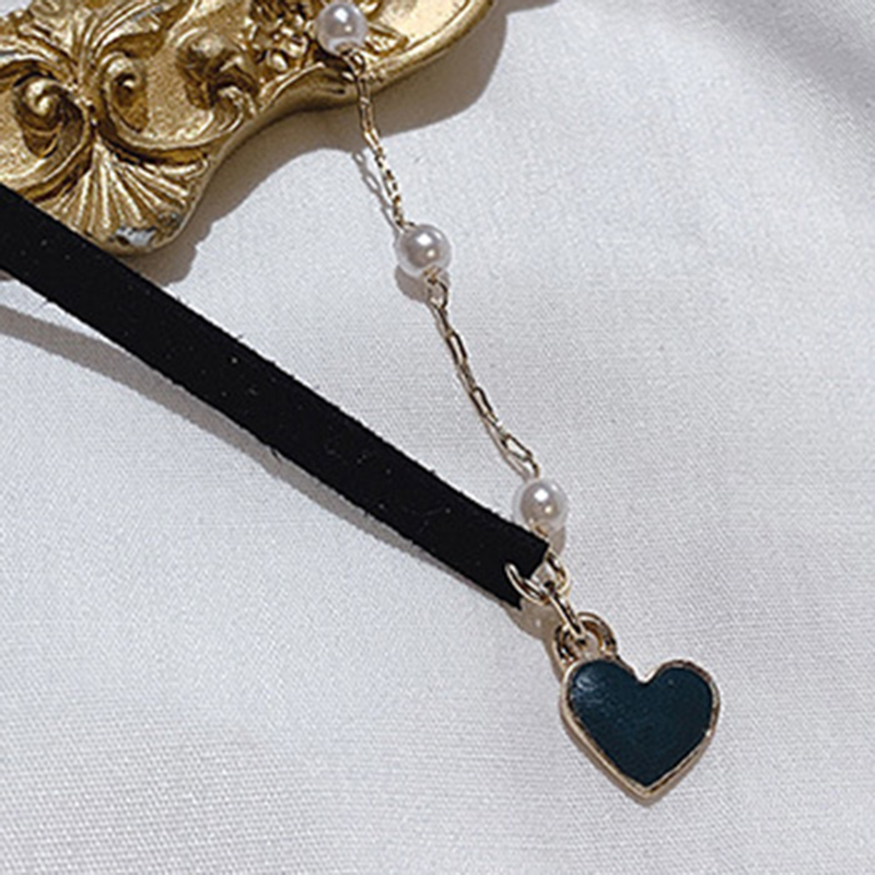 Vòng Cổ Choker Mặt Trái Tim Đính Ngọc Trai Nhân Tạo Phong Cách Vintage