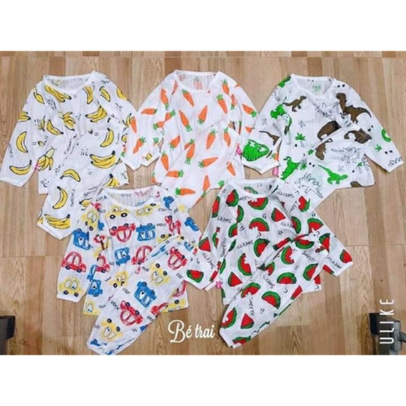 Bộ Cotton Dài Tay Cho Bé Trai, Bé Gái Size 5-15 Kg