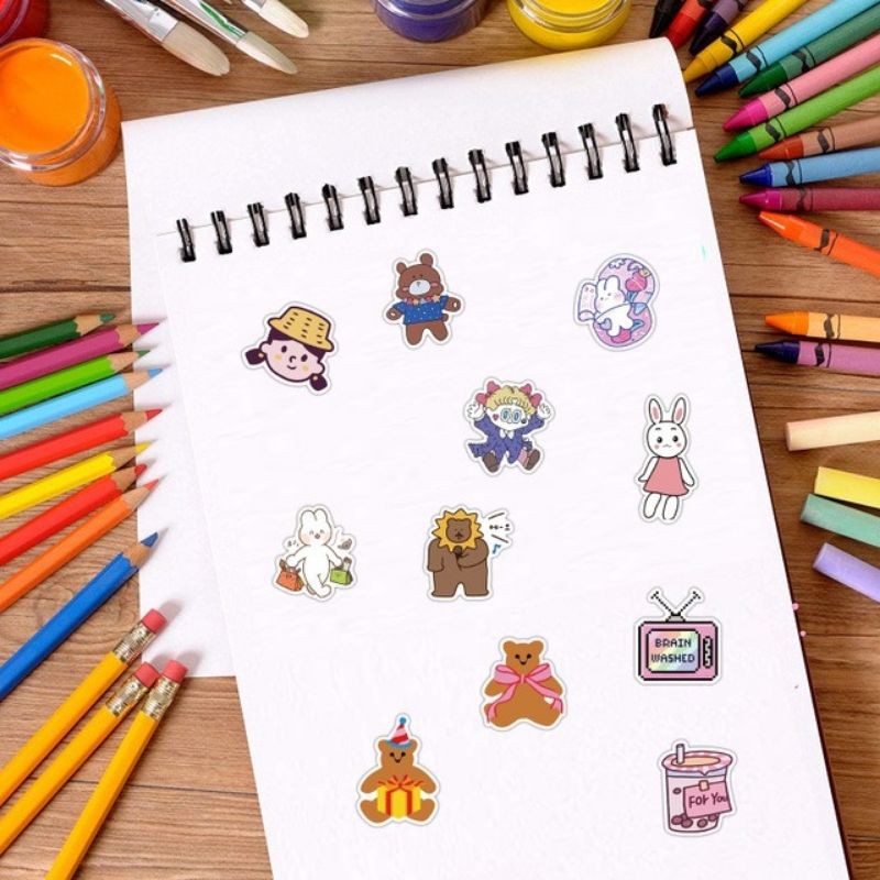 Sticker dán mũ bảo hiểm, hình dán chống nước, sticker dán laptop, điện thoại hình thỏ sét 50 miếng
