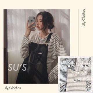 Áo thun dài tay chất giấy kẻ ngang vintage