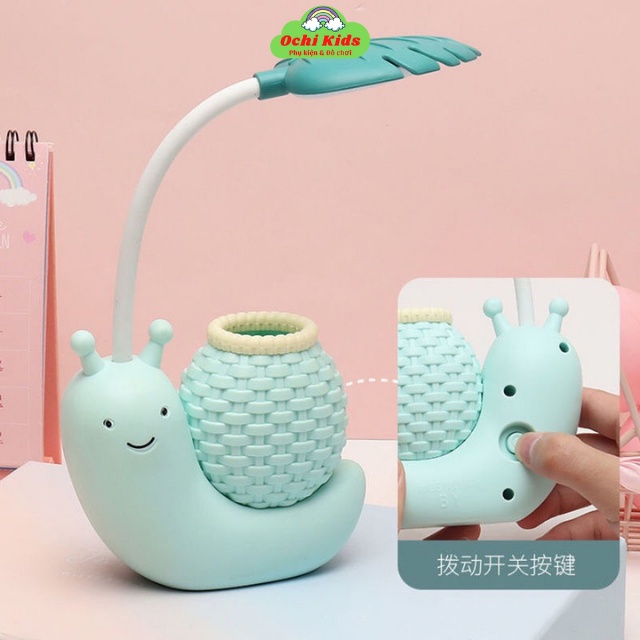 Đèn học để bàn hình ốc sên, đèn USB siêu sáng kèm ống đựng bút cho bé Ochi Kids