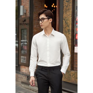 Áo sơ mi nam trắng dài tay dáng Slimfit, mặt vải mát mềm mịn, hạn chế nhăn