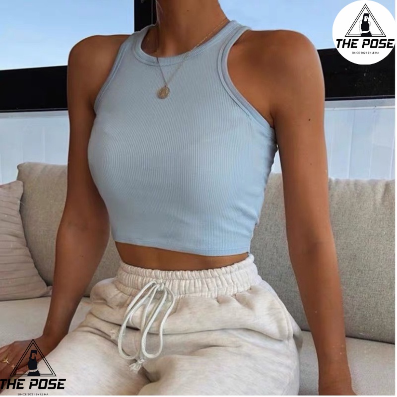 Áo Croptop Trơn Balo Basic Nữ Ba Lỗ Thể Thao 2 Màu Cơ Bản  THE POSE