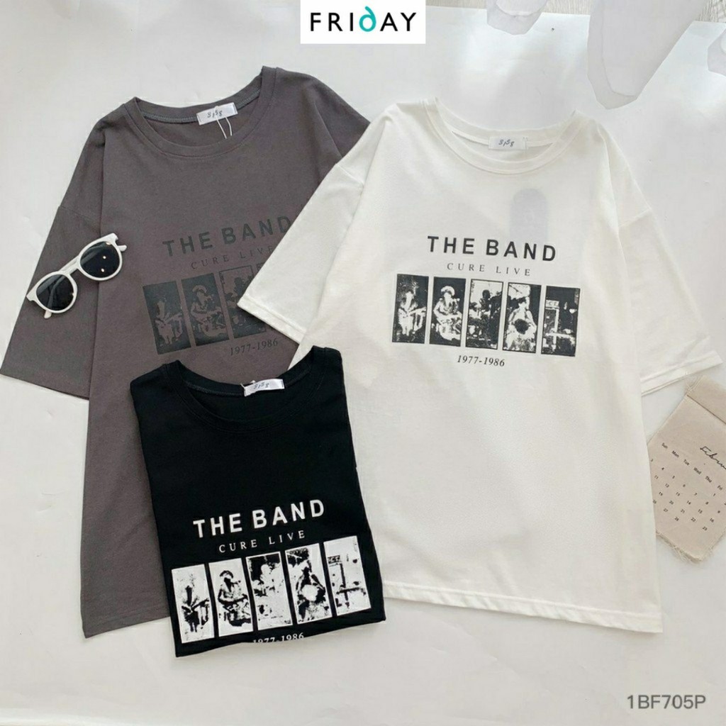 Áo phông nữ basic dáng rộng áo thun nữ cổ tròn họa tiết chữ the band Friday | BigBuy360 - bigbuy360.vn