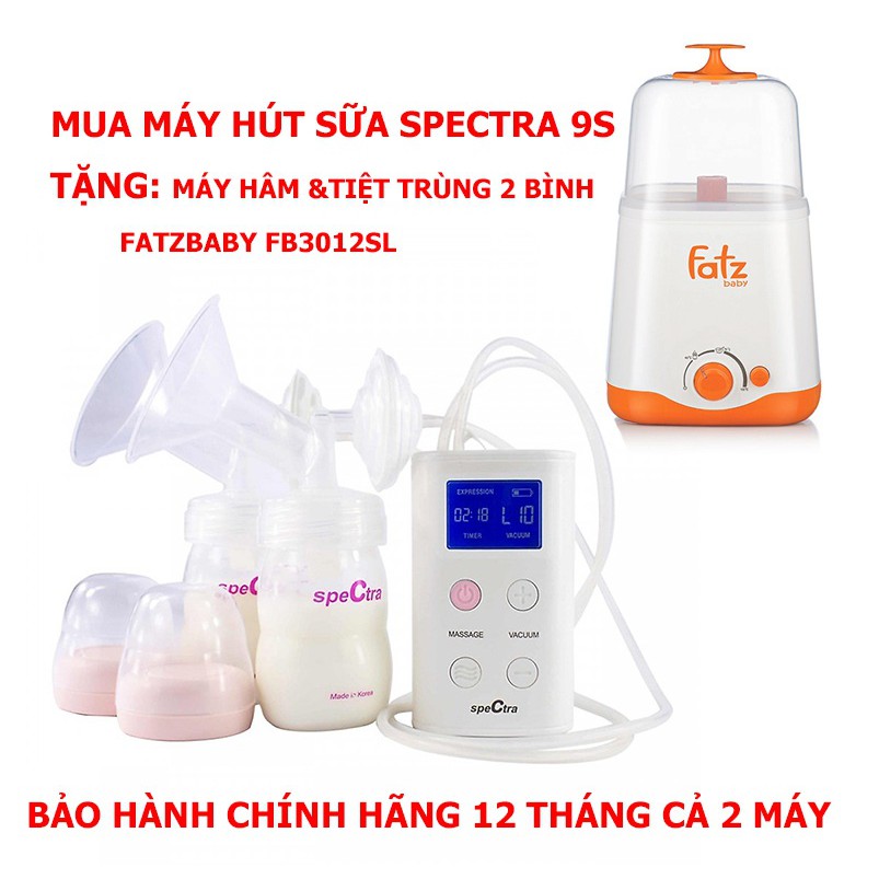 [Hot] Mua Máy Hút Sữa Spectra 9S tặng Máy Hâm Nóng Và Tiệt Trùng 2 Bình Cổ Rộng FatzBaby FB3012SL