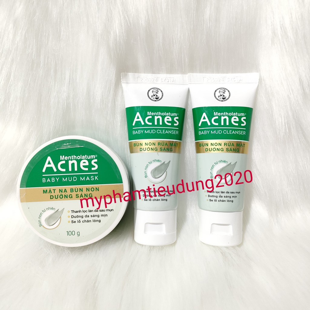 Combo Mặt nạ bùn non Acnes dưỡng sáng da 100g và srm bùn 100g